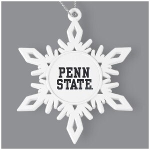 white snowflake ornament with Penn State in center